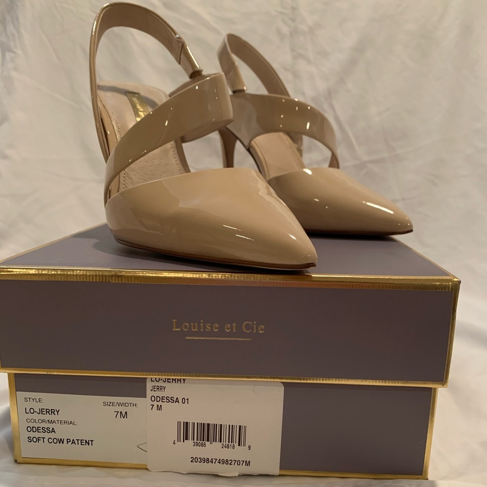 Louise et Cie LO-Jerry in Odessa nude patent leather heels.